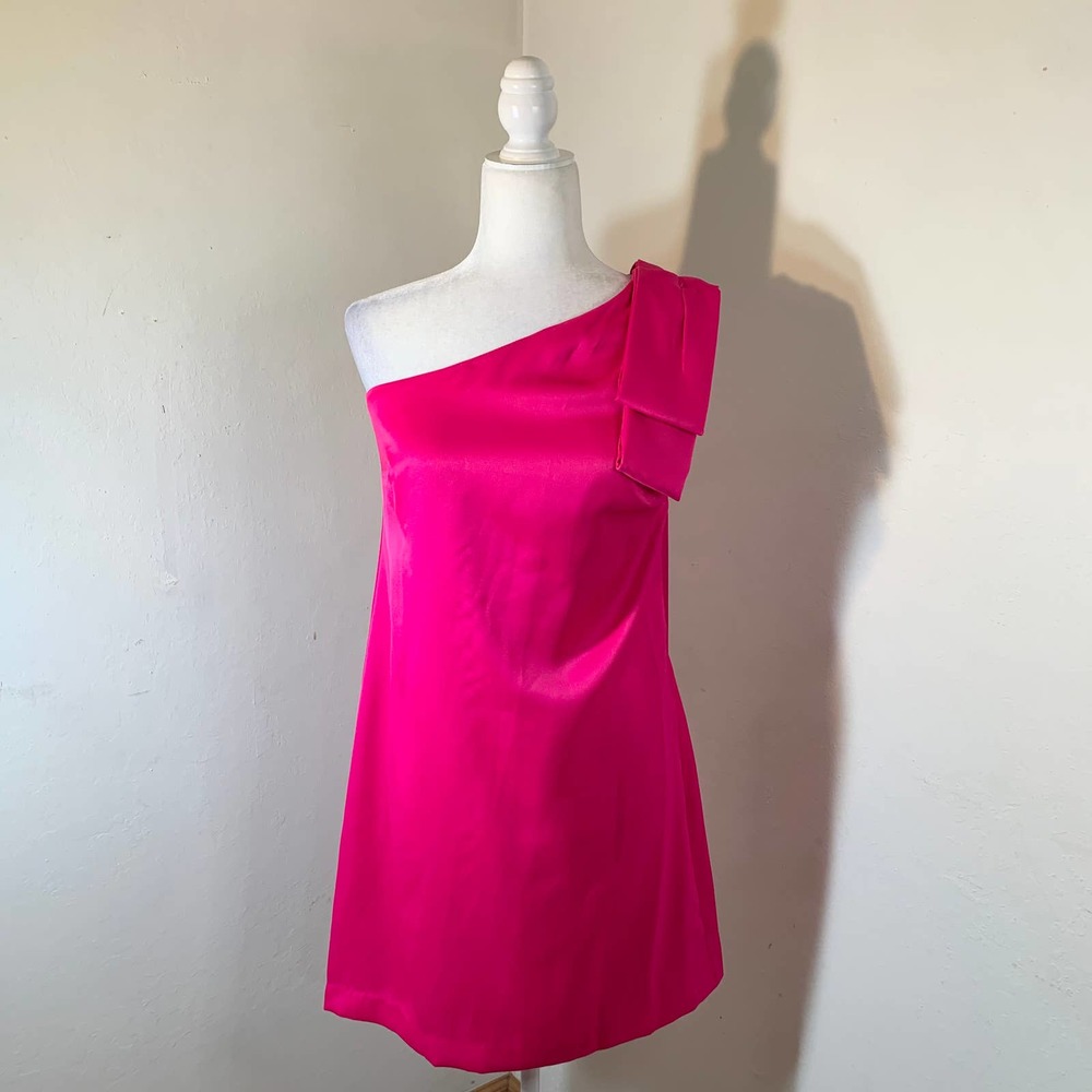 One-Shoulder Mini Dress in Hot Pink